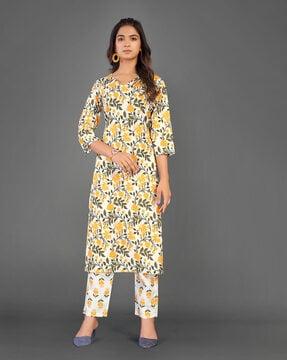 women floral print straight kurta & pants set