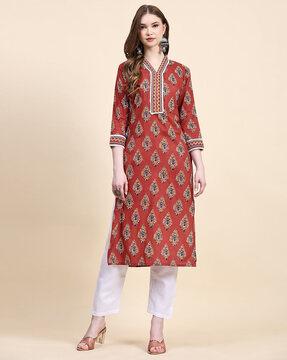 women floral print straight kurta & pants set