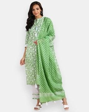 women floral print straight kurta & pants with dupatta set