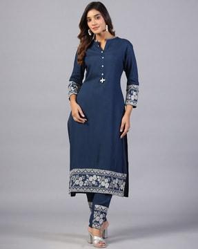 women floral print straight kurta & pants with dupatta