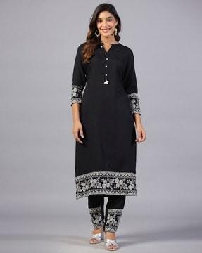 women floral print straight kurta & pants with dupatta