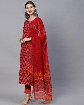 women floral print straight kurta & pants with dupatta