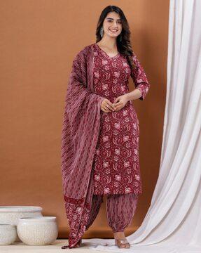 women floral print straight kurta salwar set with dupatta