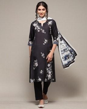 women floral print straight kurta set with dupatt