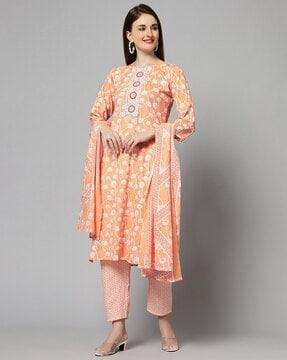 women floral print straight kurta set with dupatta