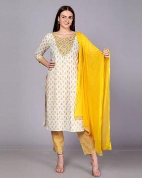 women floral print straight kurta set with dupatta