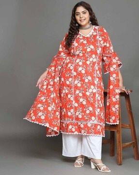 women floral print straight kurta set with dupatta