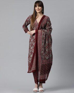 women floral print straight kurta set with dupatta