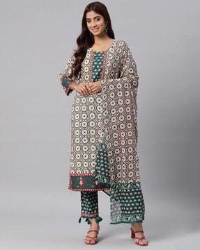 women floral print straight kurta set with dupatta