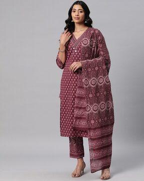 women floral print straight kurta set with dupatta