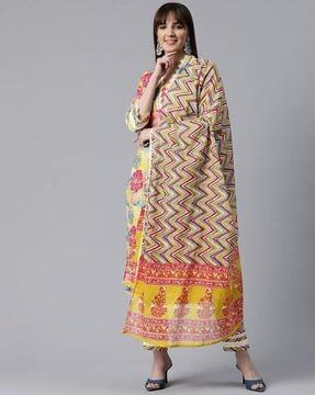 women floral print straight kurta set with dupatta