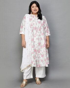 women floral print straight kurta set with dupatta