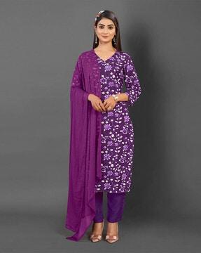 women floral print straight kurta set with dupatta