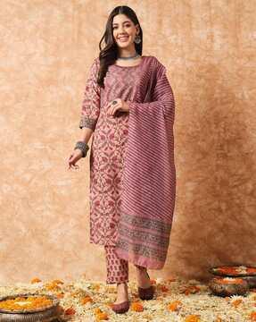 women floral print straight kurta set with dupatta