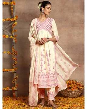 women floral print straight kurta set with dupatta