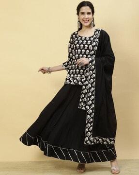 women floral print straight kurta set with dupatta