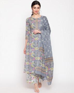 women floral print straight kurta set with dupatta