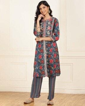 women floral print straight kurta set