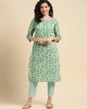 women floral print straight kurta set