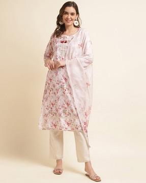 women floral print straight kurta set