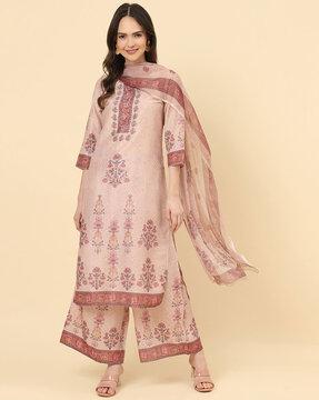 women floral print straight kurta set