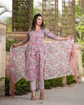 women floral print straight kurta set