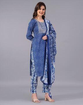 women floral print straight kurta set