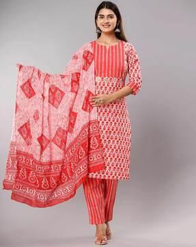 women floral print straight kurta set