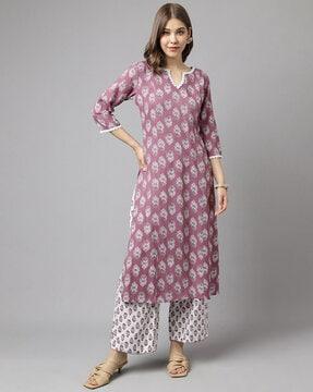 women floral print straight kurta set