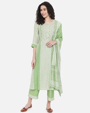 women floral print straight kurta set