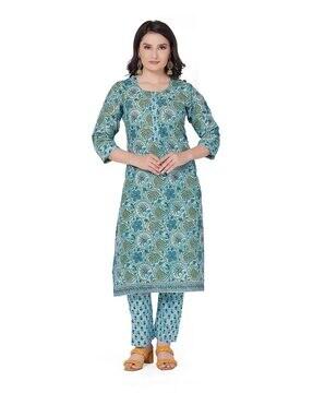 women floral print straight kurta set