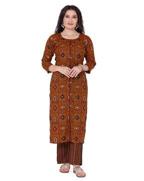 women floral print straight kurta set