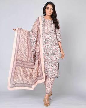 women floral print straight kurta set