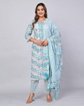 women floral print straight kurta set