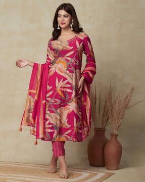 women floral print straight kurta set