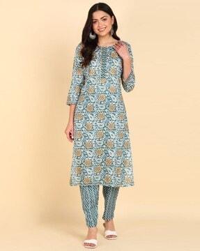 women floral print straight kurta set