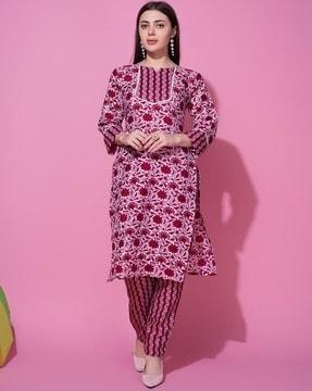 women floral print straight kurta set