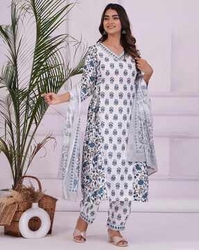 women floral print straight kurta set