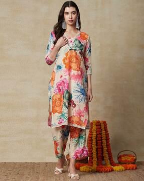 women floral print straight kurta set