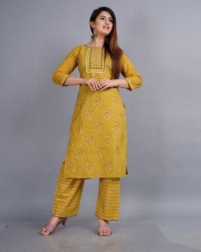 women floral print straight kurta set