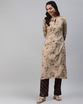 women floral print straight kurta set