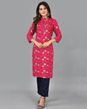 women floral print straight kurta set