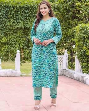 women floral print straight kurta set