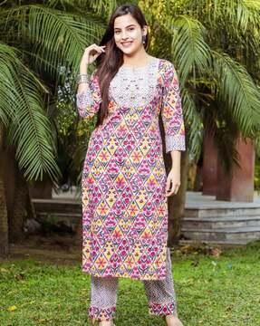 women floral print straight kurta set