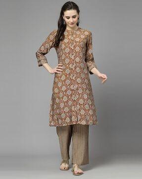 women floral print straight kurta set