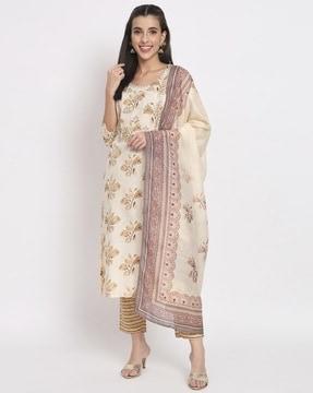 women floral print straight kurta set