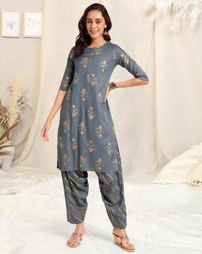 women floral print straight kurta set