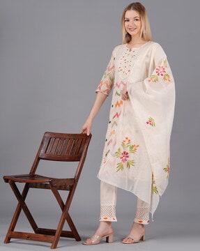 women floral print straight kurta set