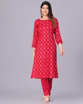 women floral print straight kurta set