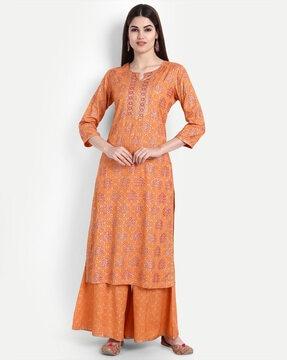 women floral print straight kurta set